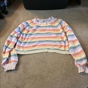 American Eagle Outfitters Pink and Orange Crew Neck Sweater